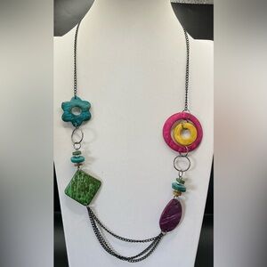 MULTI COLOR WOOD SHAPE BEADS ON BLACK CHAIN NECKLACE RAINBOW LGBTQ